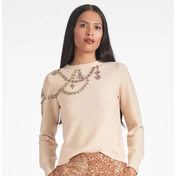 Sachin and Babi Charmaine Knit Embellished Merino Wool Sweater Honey XS NWT - Picture 1 of 11